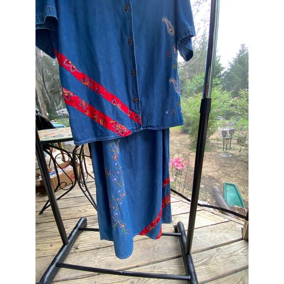 Women's 2 Piece Midi Dress & Over Shirt 2X floral & red fabric trim on both VGUC - Picture 6 of 16